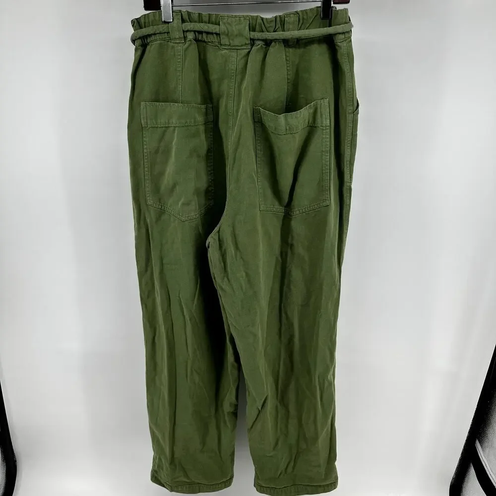 Free People Lights Down Rolled Tapered Leg Pants Relaxed Fit Belted Green Large